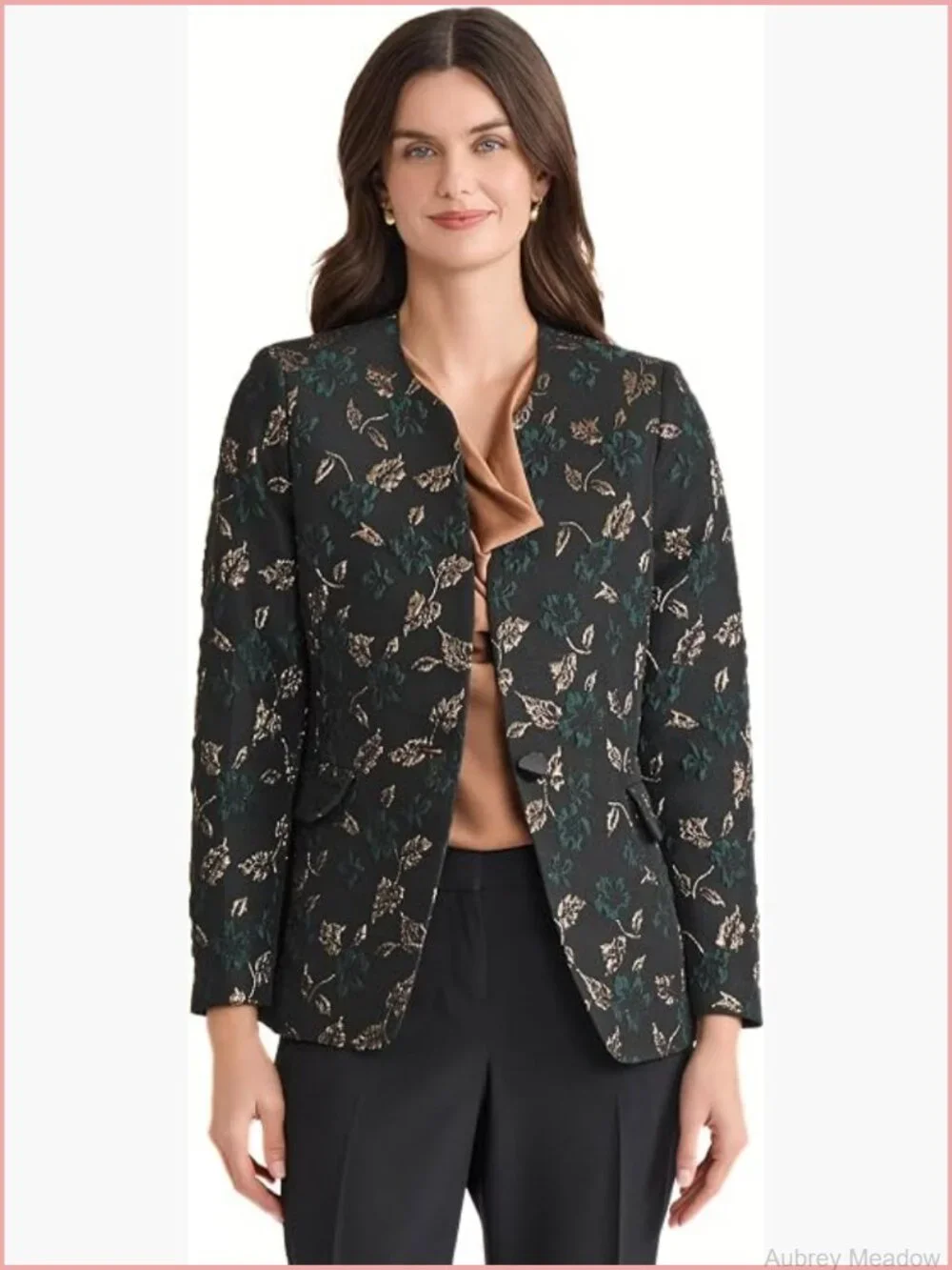 Collarless One-Button Jacquard Blazer Tailored Fit
